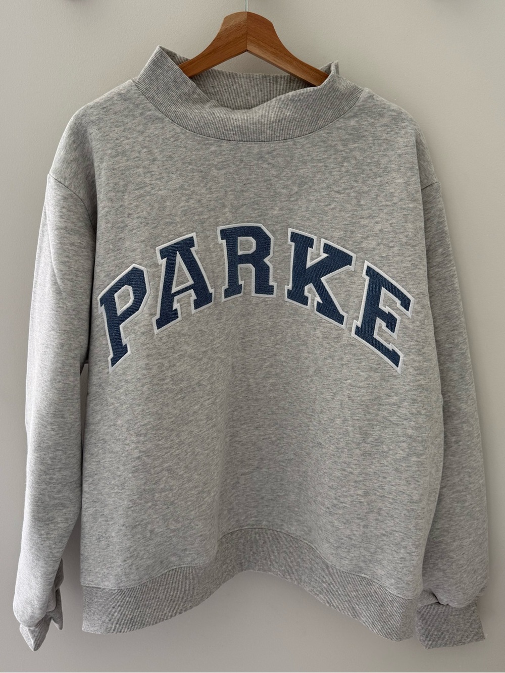 Authentic NWT PARKE Vintage Denim Varsity Mockneck in Classic Grey L/XL